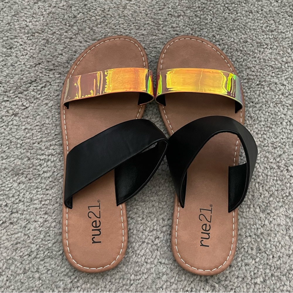Pink and black sandals